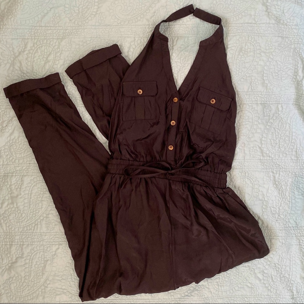 Black Button-Front Halter Jumpsuit